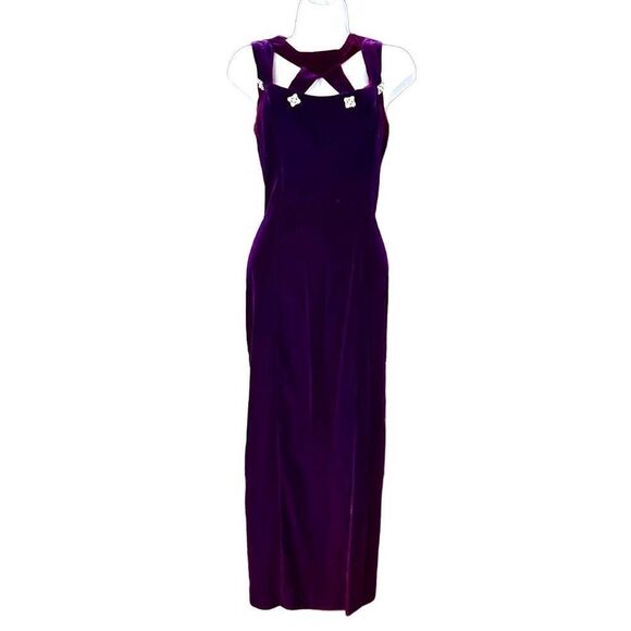 Vintage JESSICA HOWARD Formal Maxi Dress Gown Embellished Purple Velvet Size 4 - Picture 1 of 14